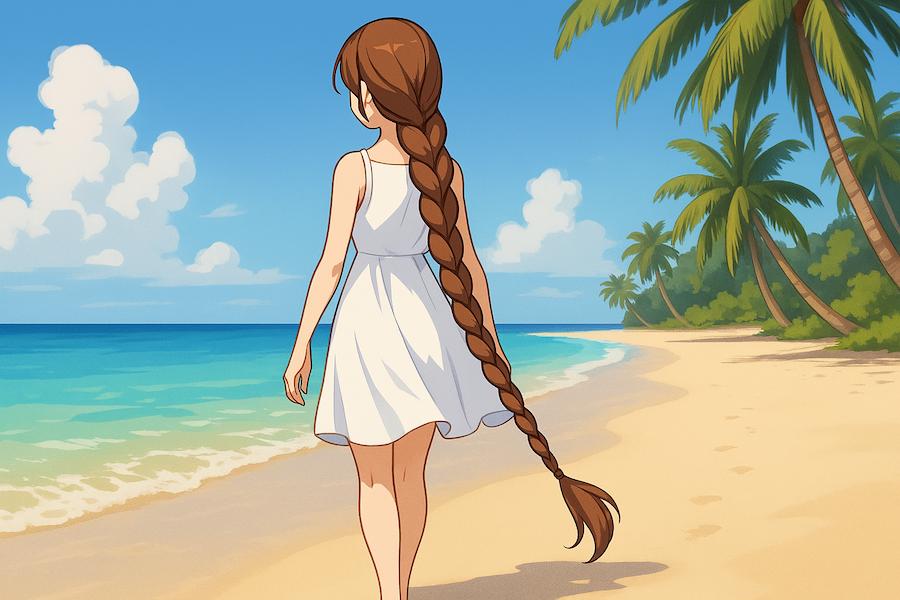 Девушка на берегу тёплого моря на закате