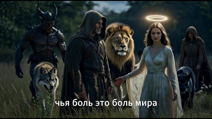 Три силы: бог, демон и женщина в мистическом свете